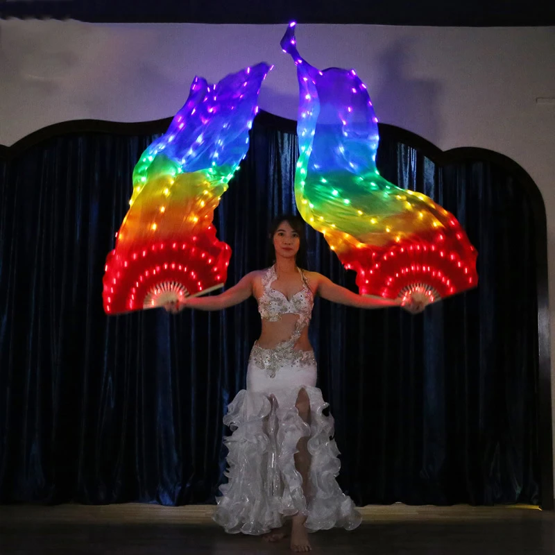 Rainbow LED Fã Acessórios de Dança Do Ventre Fã Véu Véu Fã de Dança Do Ventre Dança Carnaval Prop Dança Do Ventre Fã Véu de Seda Para As Mulheres