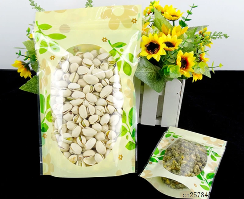 

3000pcs Clear Zip Bags Stand Up Bags Package Repacking Pouch Green Leaves Design Storage Bags