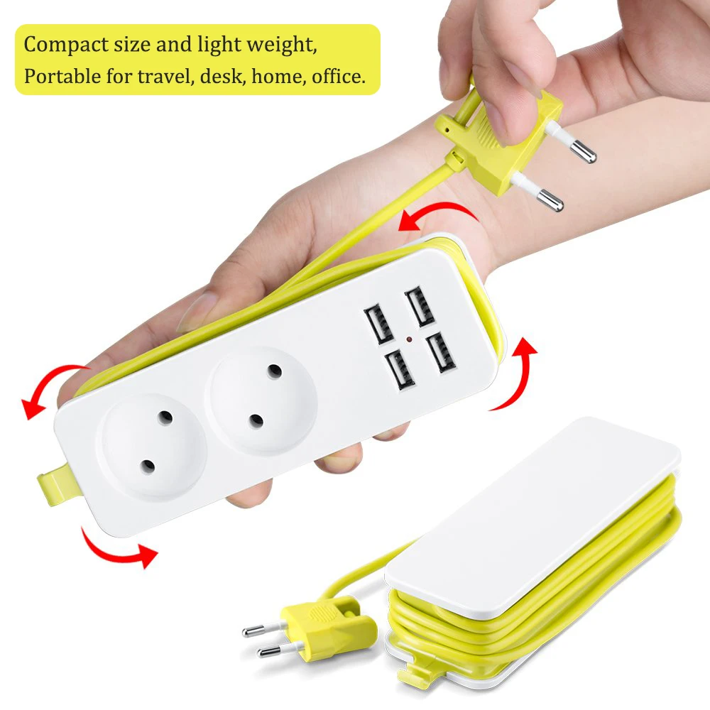 4.0/4.8 EU KC Plug Socket KR Plug Power Strip Portable Extension Socket 2AC With 4 USB Wall Charger Outlet Travel Desktop Socket