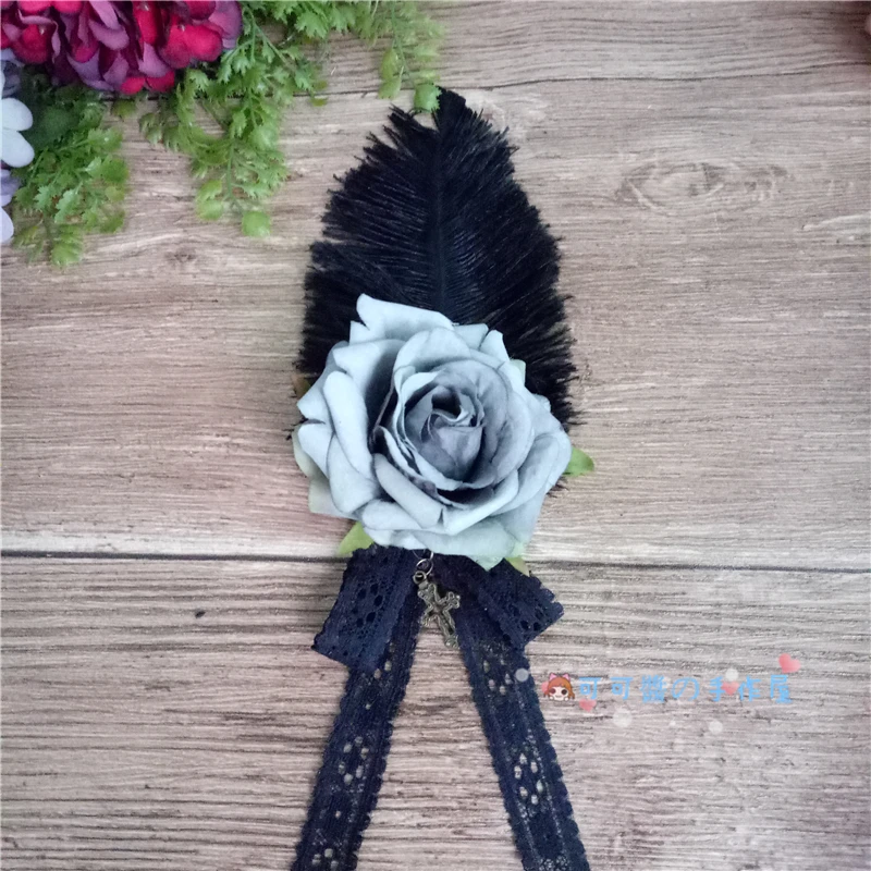 Lolita Kew Dead สีดำ Black Gothic Retro Cross Rose Rose ผมคลิปคลิป Cos แวมไพร์