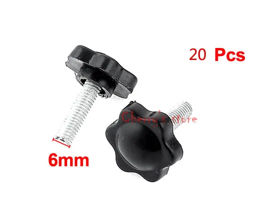 25mm Dia Pentangle Shaped Head 6mm x 20mm Thread Plastic Knob 20 Pcs