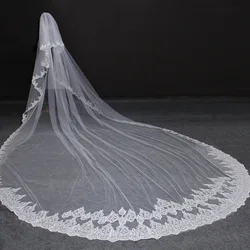 Voile de Mariage Personnalisé à Paillettes de Haute Qualité, 5 Mètres, Bord en Dentelle, 2T, avec Peigne, 3m/4m/5m de Long, Luxe, 2 Couches, pour Patients