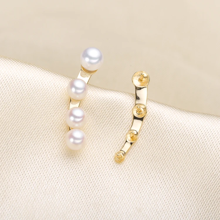 

S925 Sterling Silver Pearl Earrings Settings Mount 4 Pearls Earrings Jewelry Fittings Women DIY Handmade Accessory 3Pieces/Lot