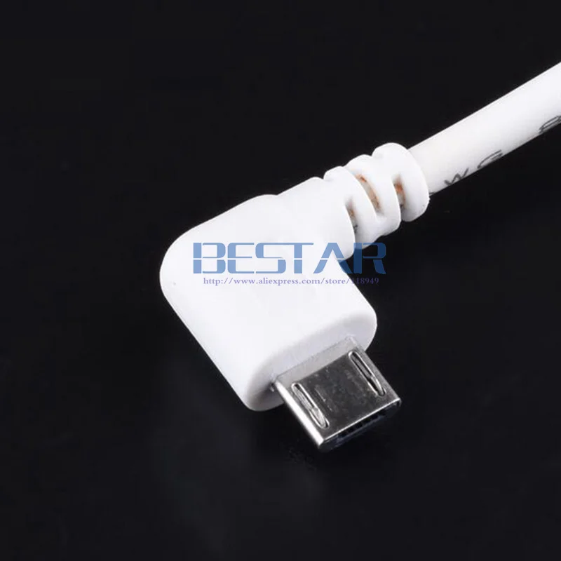 White 100cm 1M 3FT DC Power Plug USB 2.0 To Micro USB Elbow Left Angled 90 degree 2A charging charge 2pin Cable