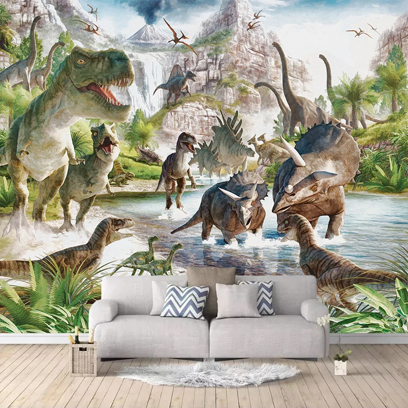 Custom Poster Photo Wallpaper Wallcovering  Dinosaur World 3D Wall Mural Wallpaper For Bedroom Walls Papel De Parede 3D