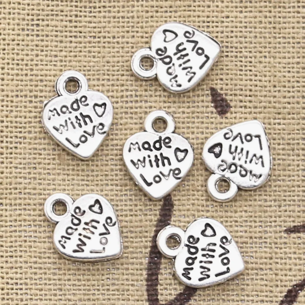 30pcs Charms Heart Made With Love 12x10mm Antique Making Pendant fit,Vintage Tibetan Bronze Silver color,DIY Handmade Jewelry