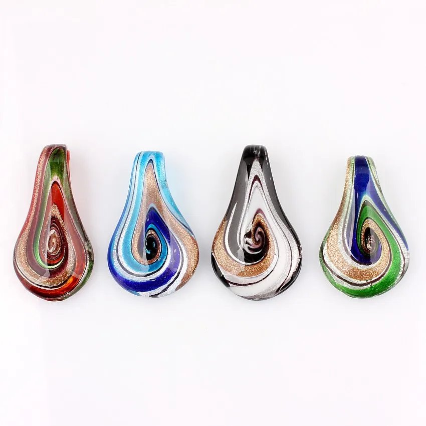 Q Wholesale 6pcs handmade Murano Lampwork Glass 4 Color Water Drop Pendant Fit Necklace Jewelry Gifts Women