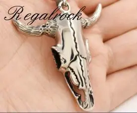 Gothic Bison Buffalo Head Skull Necklace Goth Animal Ox Horn Bull Long Punk Jewelry