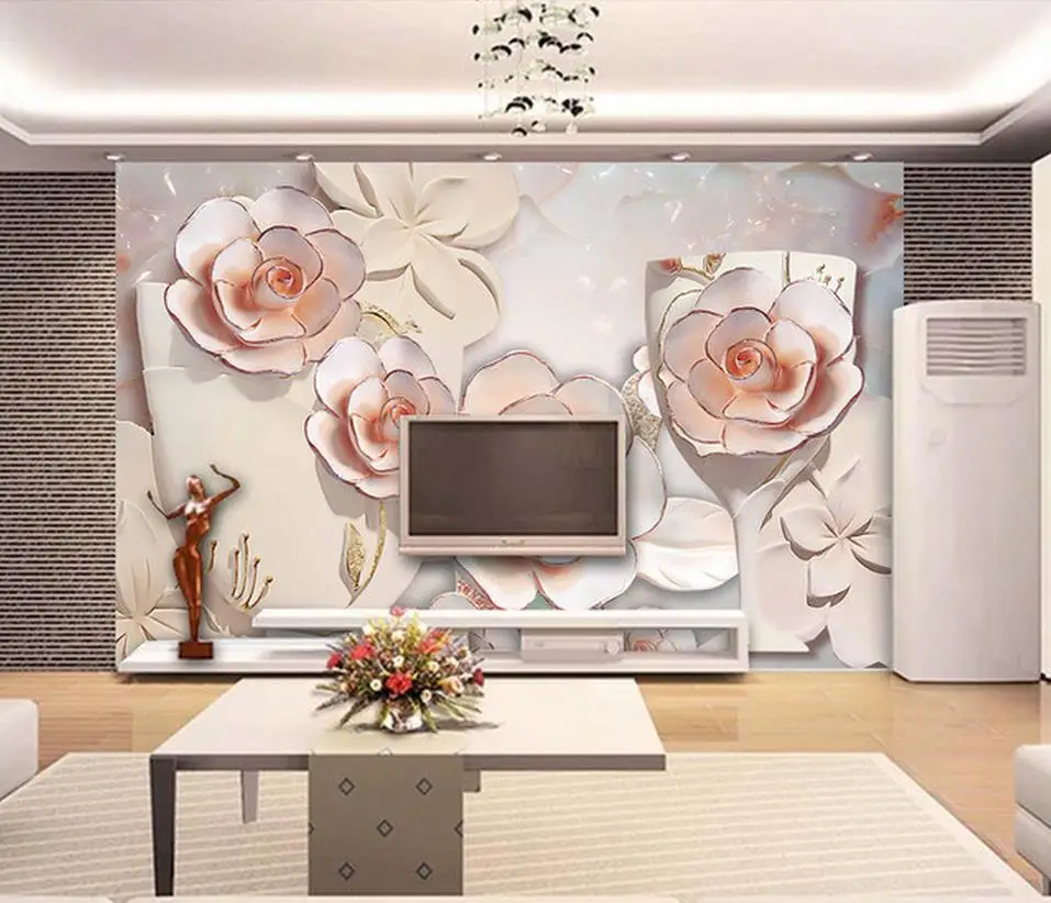 

3d customized wallpaper 3d wall murals Home Decoration TV backdrop embossed roses wallpapers for living room