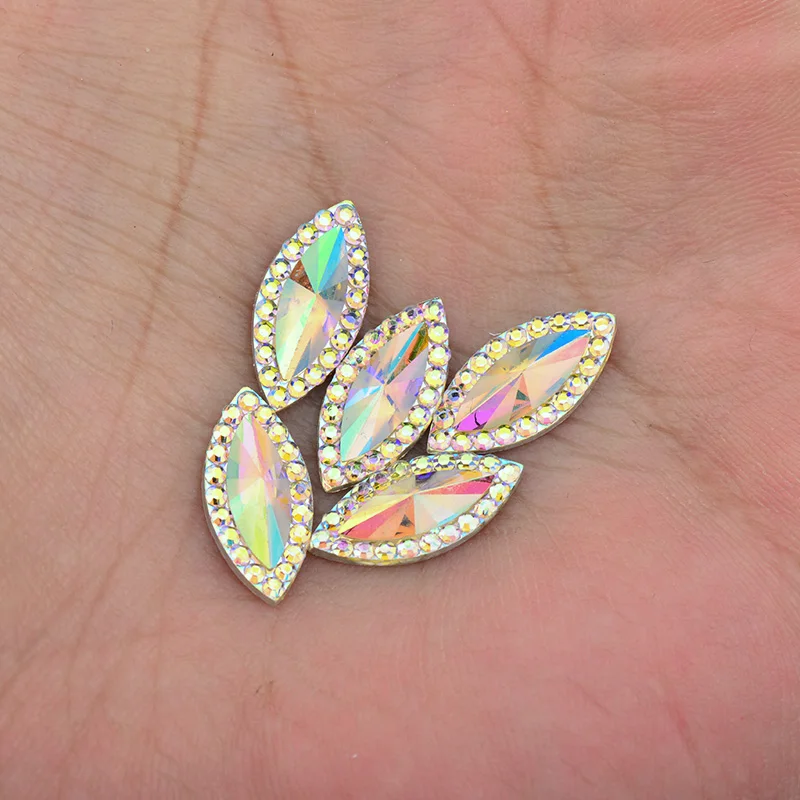 JUNAO 7x15mm 20x40mm Horse Eye Shape Crystal AB Resin Rhinestone Flat Back Strass Non Hotfix Crystal Stones DIY Scrapbook Beads