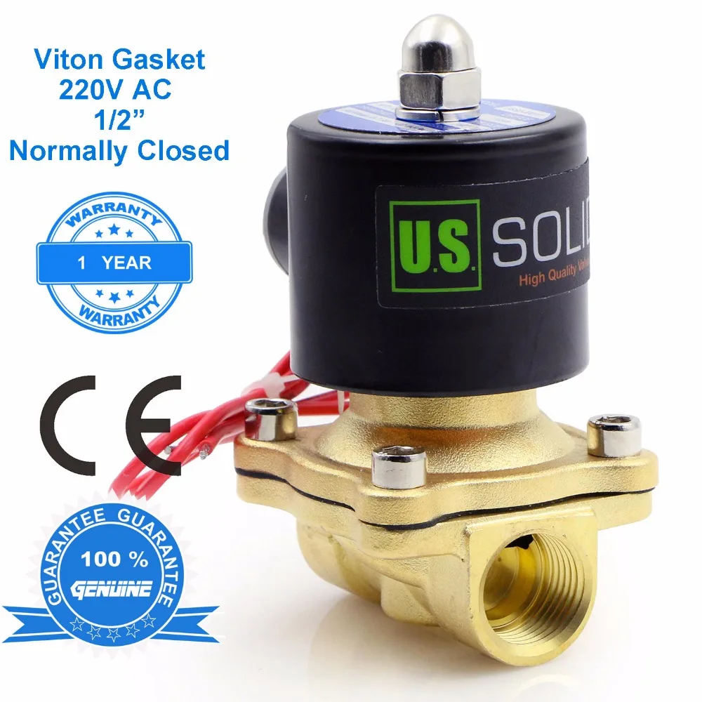 

U.S. Solid 220V AC 1/2'' Brass Electric Solenoid Valve Normally Closed for Air, Water, Fuel