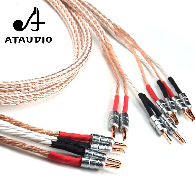 ATAUDIO 12TC Hifi Speaker Cable With 2 Banana Plug to 4 Banana Jack Hi-end OCC Speaker Wire