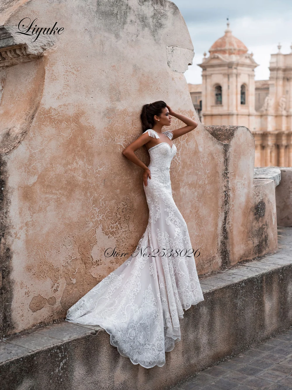 Liyuke elegante renda 2 em 1 vestidos de casamento sereia com saia inchada destacável trem vestidos de noiva rendas até