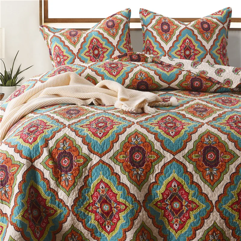 Quality Vintage Print Quilt Set 3PCS bedding Wash cotton Quilt Bed Covers Aircondition Bedspread Pillowcase King Size Coverlet