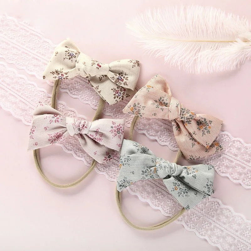 Girls Floral Headbands Baby Bows Hair Band Children Nylon Elastic Hairband Toddler Soft Hair Accessories Kids Gift Dropshipping