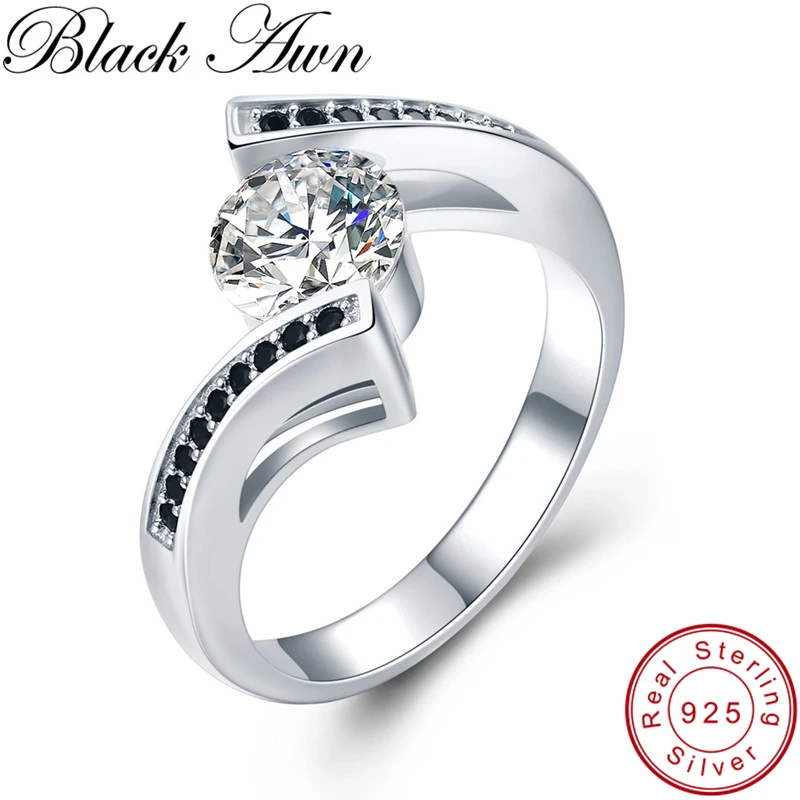 

[BLACK AWN] Vintage 4.9g 925 Sterling Silver Fine Jewelry Bague Black Spinel Engagement Rings for Women Bijoux C477