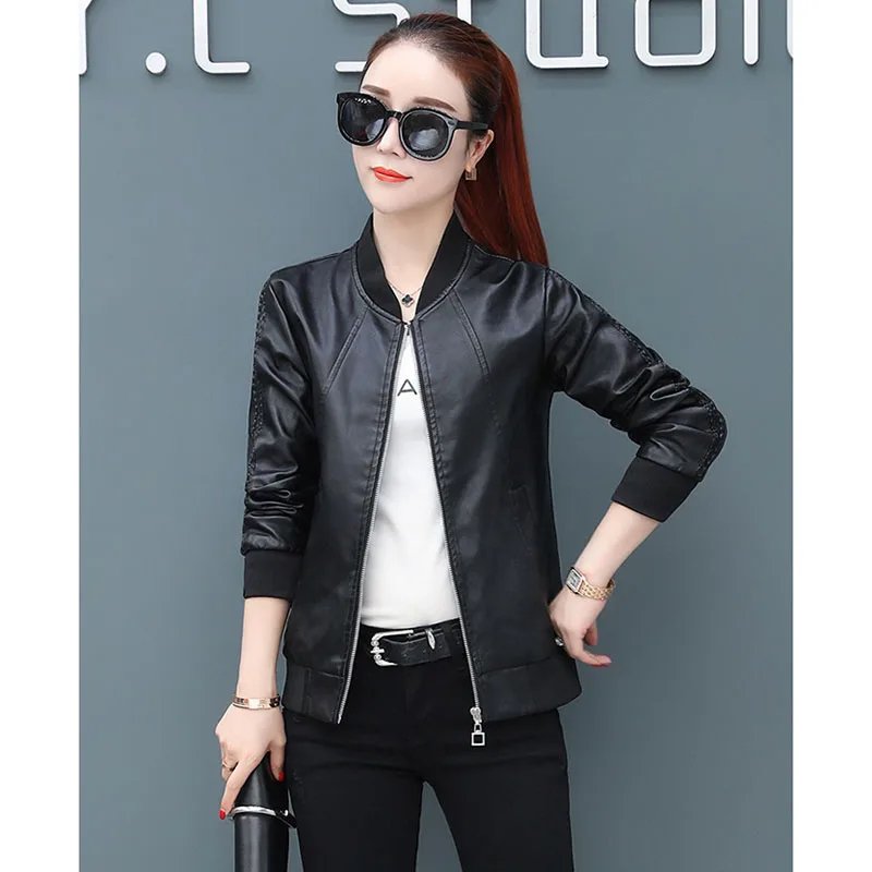 Fashion PU Leather Jacket 2025 NEW Women's Spring Autumn Short Outerwear Long-Sleeved Zipper Casual Motorcycle Coat Female