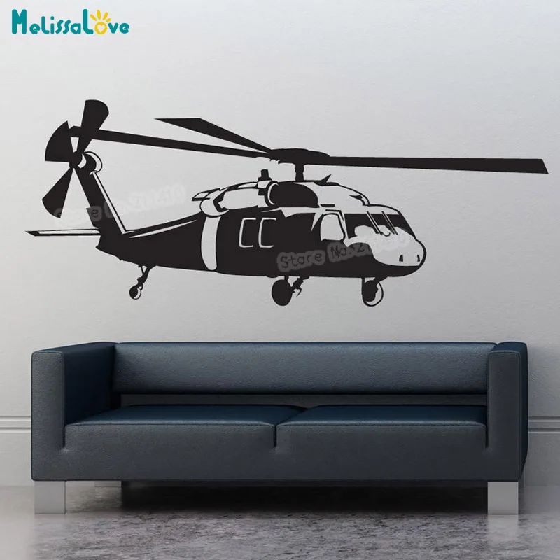 Vinyl Blackhawk Helicopter Wall Sticker Decals Home Decor For Living Room Bedroom 3D Self-adhesive Nursery Art Murals Gift YY933