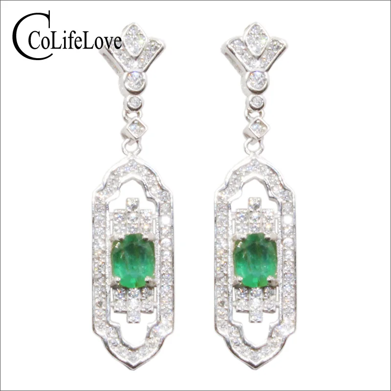 CoLife Jewelry Fashion Emerald Drop Earrings for Party 4mm*5mm Natural SI Grade Emerald 925 Silver Emerald Jewerlry Girl Gift