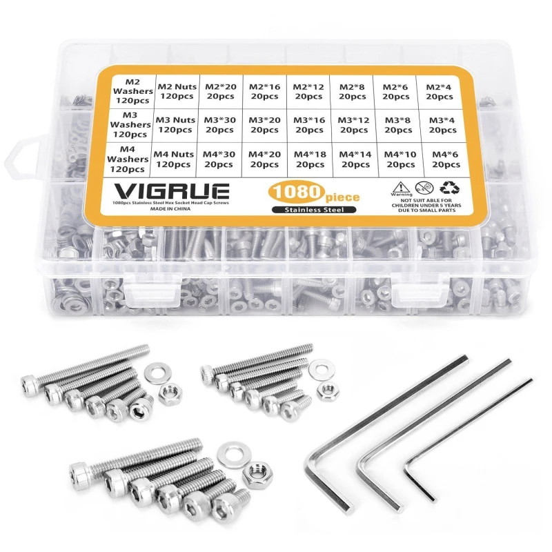 Bolts  Nuts And Washer Assortment Kit Metric Screw Storage Containers 1080 Pcs