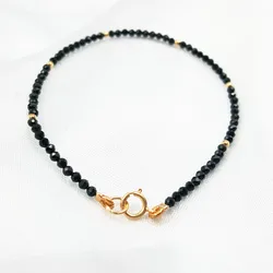 Lii Ji Natural Stone Black Spinel 2-3mm Faceted Beads&925 Sterling Silver Beads Clasp Fine Bracelet 7''-8''