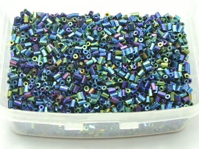 

5000 Peacock Blue Glass Tube Bugle Seed Beads 2X2mm + Storage Box