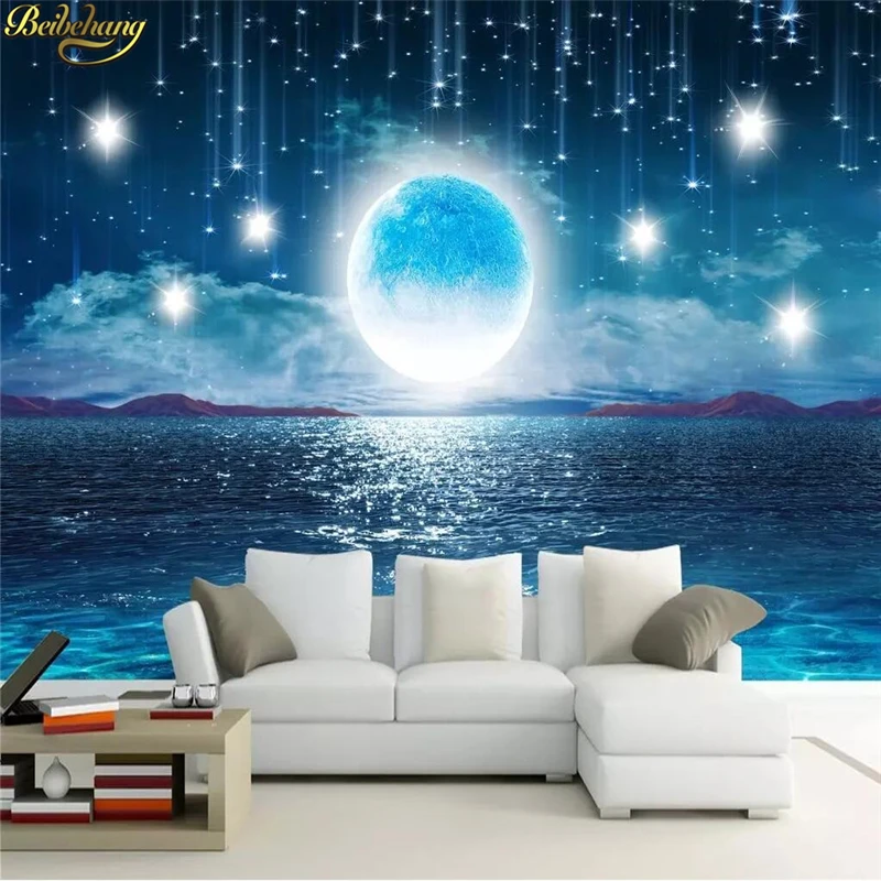 custom Bright moon night starry wallpaper home decor landscape wallpapers for living room 3D mural photo wall paper art Stickers