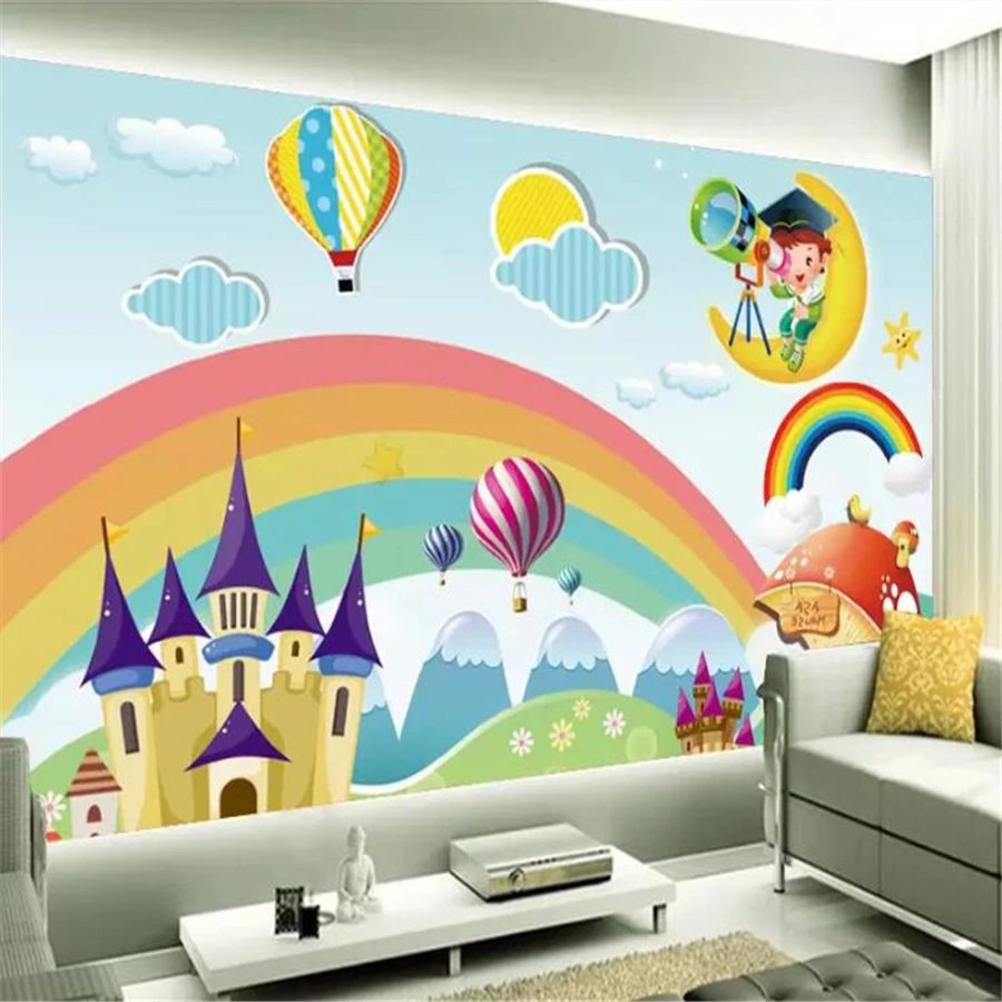 

beibehang Custom Wallpaper 3d Photo Murals Rainbow Castle Cartoon Living Room Bedroom Children Room Background Wall paper mural