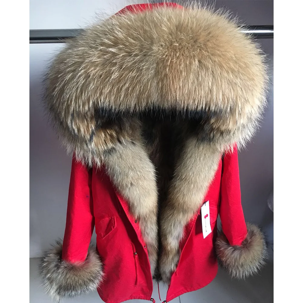 MAOMAOKONG Real Fox Fur Coat Winter Jacket Women Long Parka Natural Raccoon Collar Hood Thick Warm Detachabl Fur Lining Coat