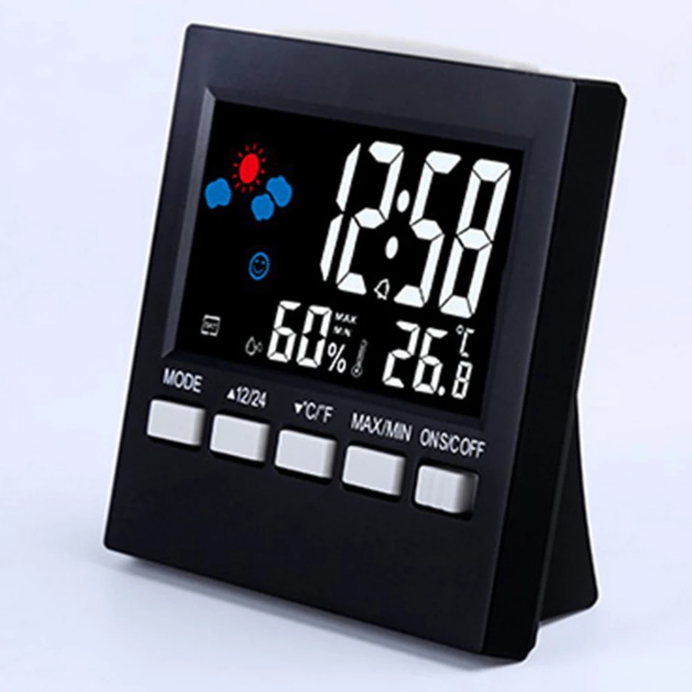 1pc Display digitale intelligente Stazione meteorologica Allarme Calendario/Funzione orologio Termometro Misuratore di umidità della temperatura