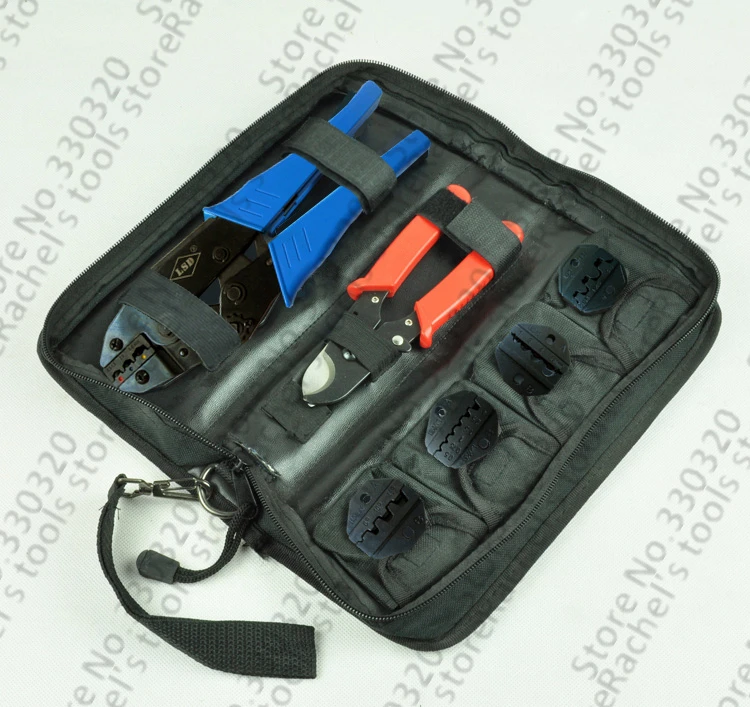 Crimping Tool Kit with crimping pliers,cable cutter,replaceable dies, Combination hand tool set tool kit