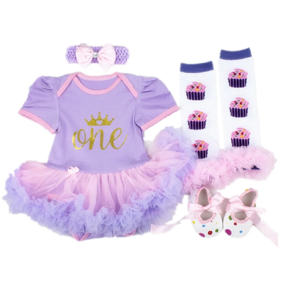 Heart Baby Girl Clothes 4PCS Sets Lace Ball Gown Dress Bodysuit Leggings Shoe Hairband Bebe Jumpsuits Cotton Shirt Tights Outfit