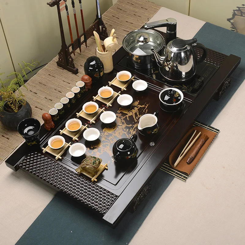 Ceramic tea tea set Binglie Yixing Ru celadon Kung Fu tea four in one solid wood tray Shun