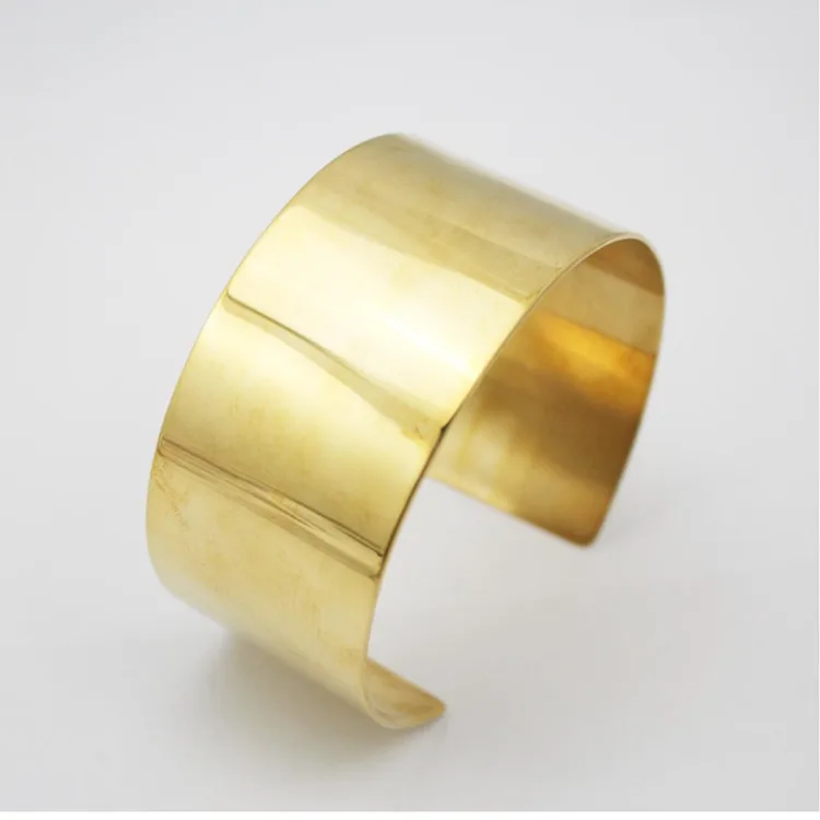 Women Fashion Jewelry Golden Metal Open Simple Wide Brass Blank Bangle Bracelets