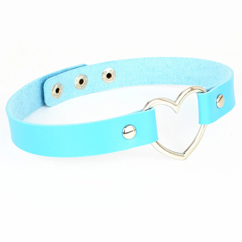 PU-Leder-Halskette, Geschenk für Frauen, holografisches Herz, Metall, Laser-Kragen, Halsband, Modeschmuck, bunt – Detail 3