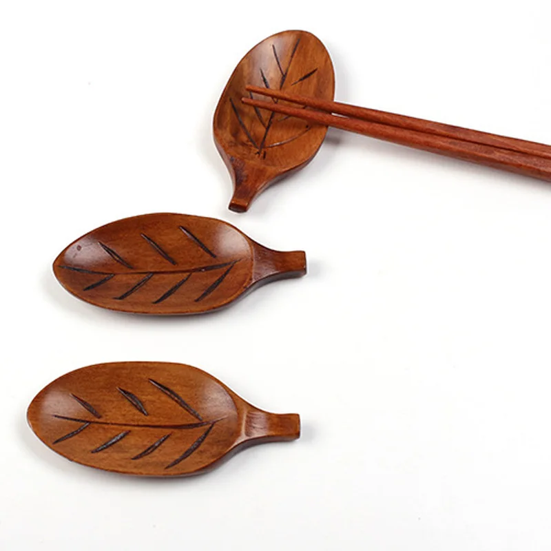 

300Pcs/Lot Wood Leaf Leaves Chopsticks Holder Chopsticks Stand Rack Spoon Fork Rest Storage