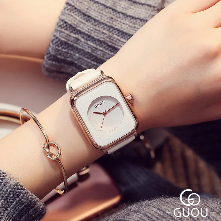 

Fashion Ladies Watch Simple Retro Square Large Dial Quartz watch with leather watchband G8162