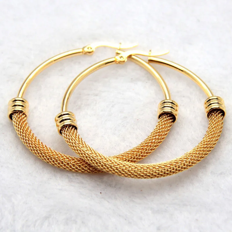 Wholesale price Women Brand T Show Big O Earring Trendy 2 Colors Stainless Steel  Jewelry Net Round Hoop Earrings For Lovers