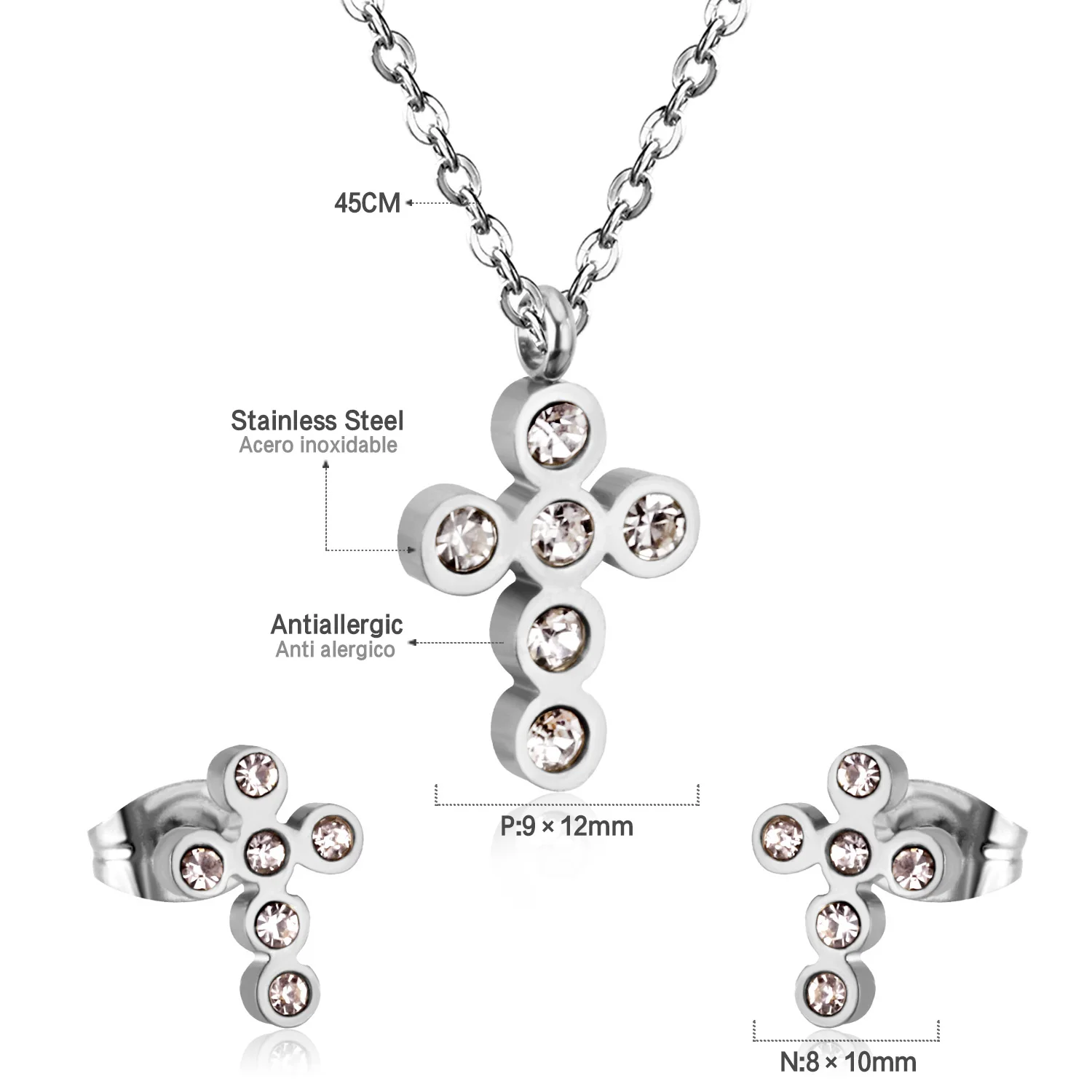 LUXUKISSKIDS Stainless Steel Crystal Dubai Wedding Bridal Jewelry Sets Cross Butterfly Necklace Earring Set Women/Men Jewelry