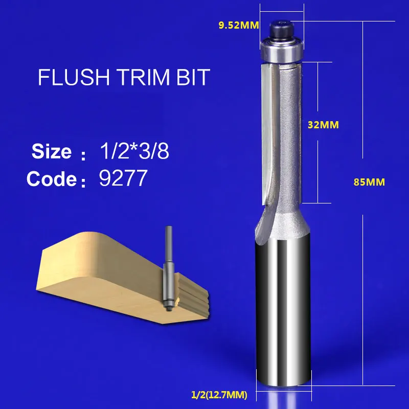 1pcs 1/2*3/8 straght flush trim cutter frazier milling cutter knife wood tool fresa router bit for wood fresa 9277