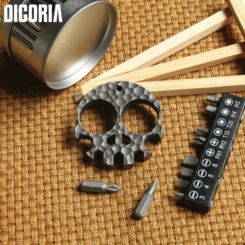 DICORIA-فتاحة زجاجات ، هيكل عظمي حقيقي من التيتانيوم ، مجموعة أدوات يدوية ، مفكات متعددة الوظائف ، مقابس ، معدات خارجية ، جيب ، EDC