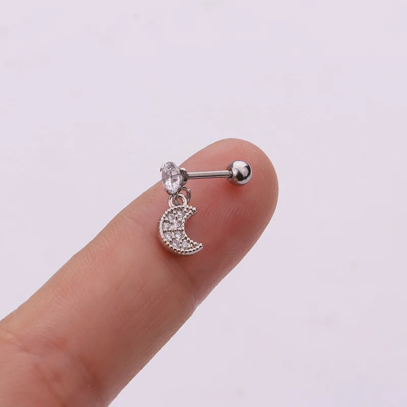 1Pc Summer style 8 Stylegold heart hexagon crystal tragus ear piercing plug stainless steel daith earrings helix cartilage s