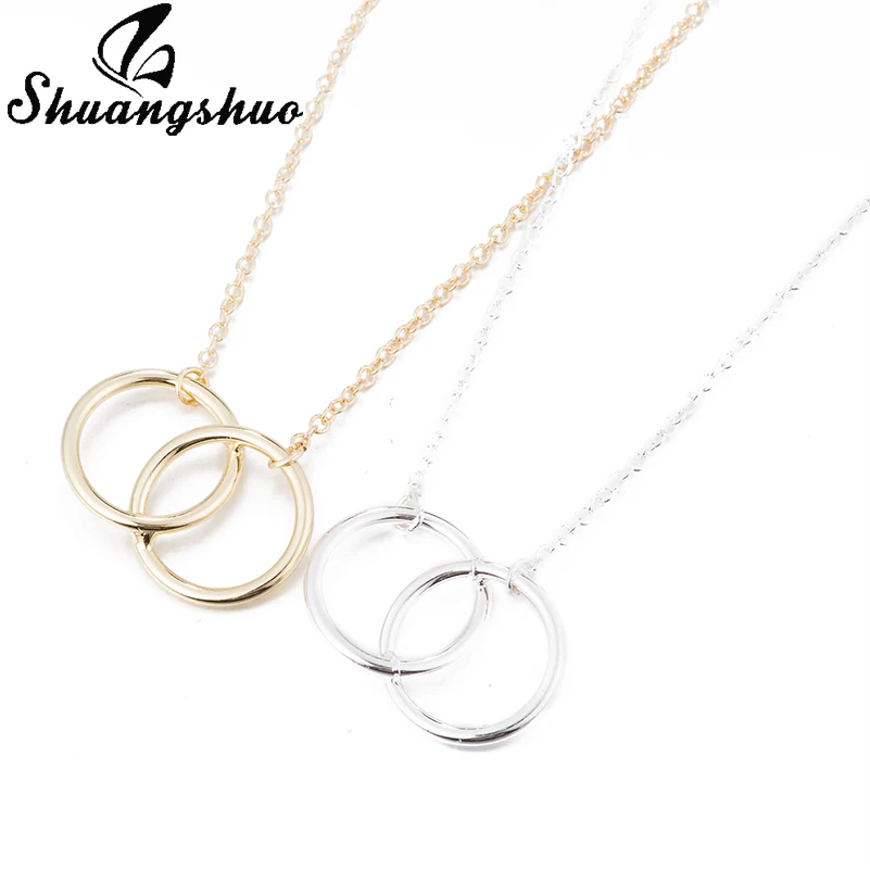 Shuangshuo Circle Women Pendant Necklace Women Long Silver Color Chain Collier Femme Punk Jewelry Collar Necklace for Gilrs