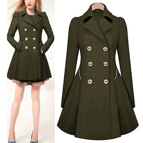 

Autumn New Womens Coat Commuter Office Ol Slim Fashion Ruffles Windbreaker Double Breasted Trench