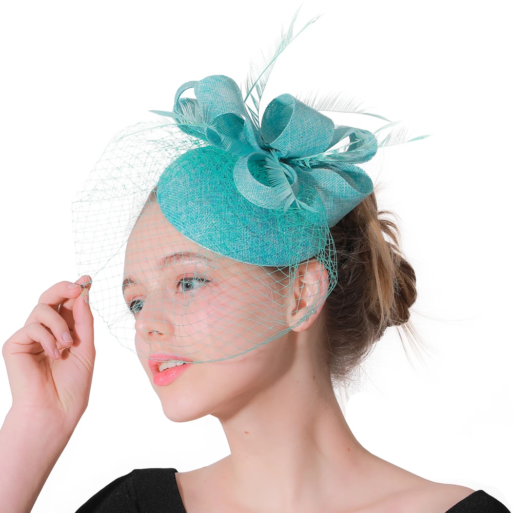 Frauen Fascinator Hut Nachahmung Sinamay Feder Tee Party Pillbox Blume Derby Milli nery Kirche Cocktail Kopf bedeckung neues Design – Detail 2
