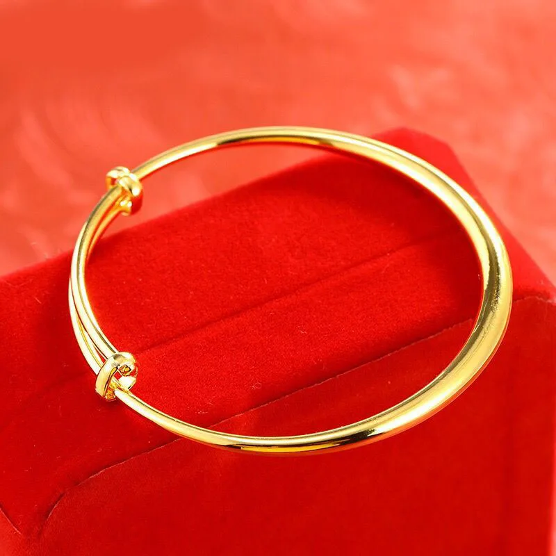 MxGxFam Classic Smooth Bangles and Bracelets ( adjusted ) for Women Fashion Jewelry Push Design 24 k Pure Gold Color