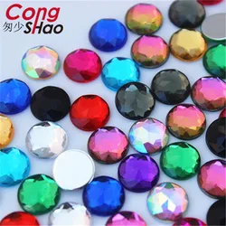 Cong Shao 100pcs 10mm Colorful Round Stones And Crystals Flatback Acrylic Rhinestone Trim Scrapbook Wedding Dress Button ZZ752