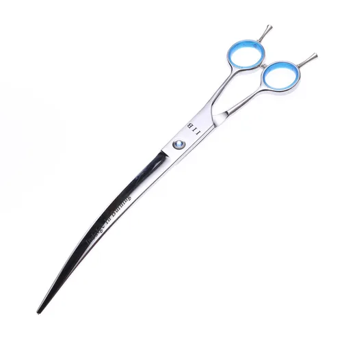 Imagen 2 del producto Tijeras de peluquería profesionales de 9 pulgadas, tijeras de aseo para mascotas, salón de peluquero, tijeras de corte curvadas hacia abajo de plata con estuche