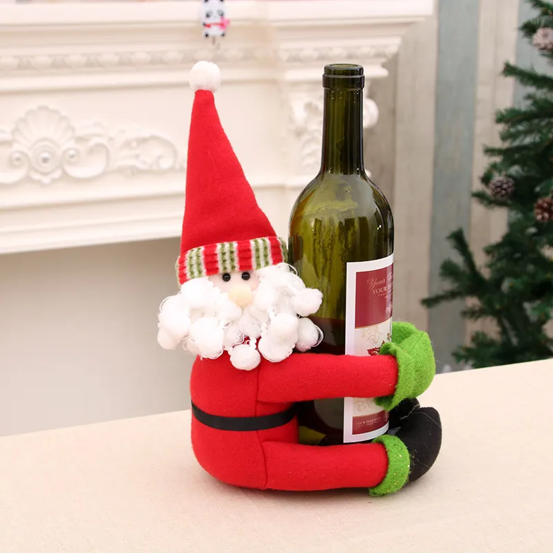 1 pcs Red Santa Snowman Wine Bottle Cloth Doll Dining Christmas Party Dinner Decor Xmas Table Wine Decorations