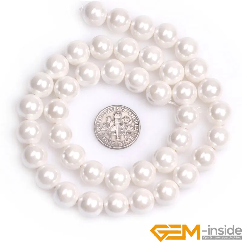 10mm Round Pearl Shell Beads Readl Shell Pearl Beads For Women Necklace Or Bracelet Making Strand 15\